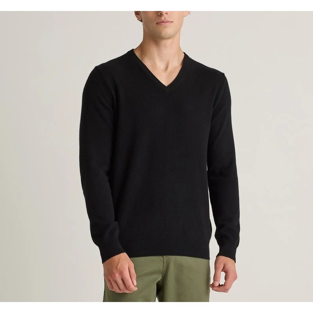 Quince Mens L NEW Quiet Lux Cashmere V-Neck Sweater Black Old Money Prepp Slim